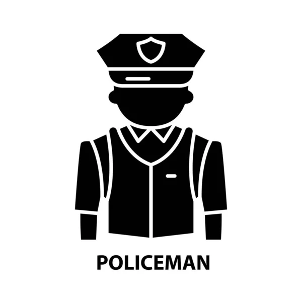 Polizist-Symbol, schwarzes Vektorschild mit editierbaren Strichen, Konzeptillustration — Stockvektor