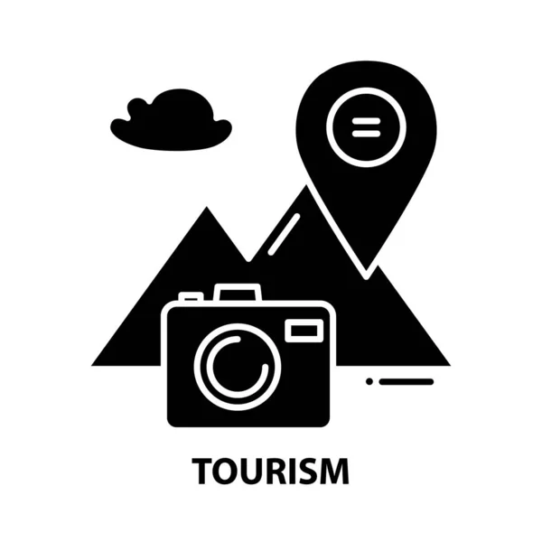 Icône du tourisme, panneau vectoriel noir avec touches modifiables, illustration de concept — Image vectorielle