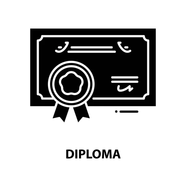 Icono de signo de diploma, signo de vector negro con trazos editables, ilustración de concepto — Vector de stock