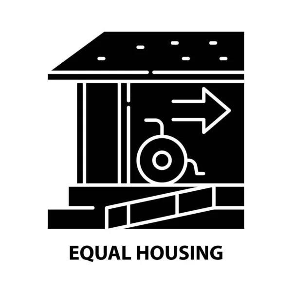 Icono de igualdad de oportunidades de vivienda, signo de vector negro con trazos editables, ilustración de concepto — Archivo Imágenes Vectoriales