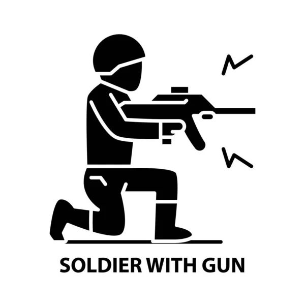 Soldier icon, black vector sign with editable strokes, concept illustration — Stockový vektor