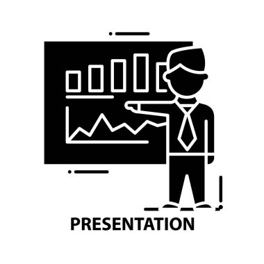 sunum simgesi simgesi, düzenlenebilir vuruşlarla siyah vektör işareti, konsept illüstrasyon