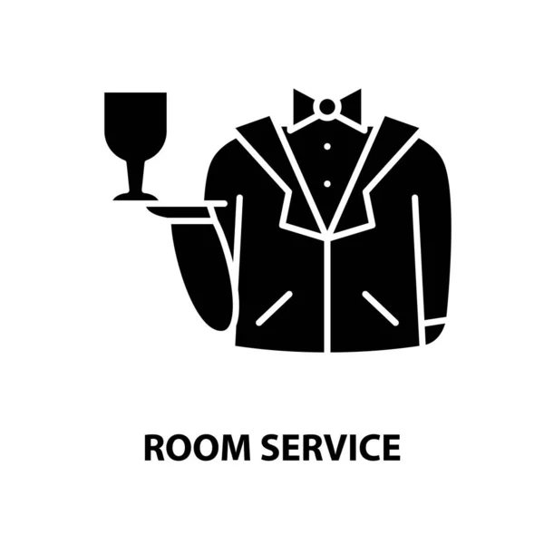 Ícone de serviço de quarto, sinal vetorial preto com traços editáveis, ilustração conceito — Vetor de Stock