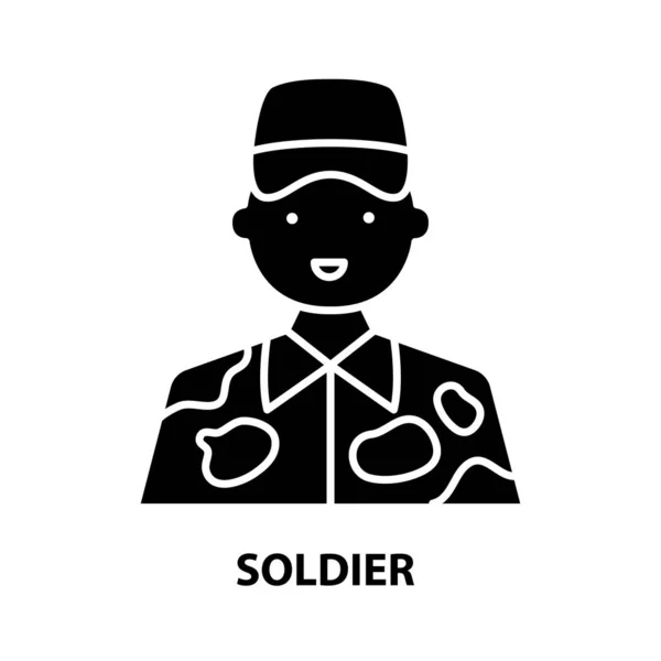 Значок солдата, черный векторный знак с редактируемыми штрихами, концептуальная иллюстрация — стоковый вектор