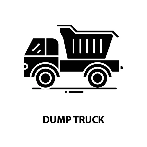 Ícone caminhão basculante, sinal vetorial preto com traços editáveis, ilustração conceito — Vetor de Stock