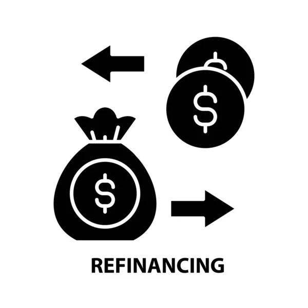 Ícone de refinanciamento, sinal vetorial preto com traços editáveis, ilustração conceito — Vetor de Stock