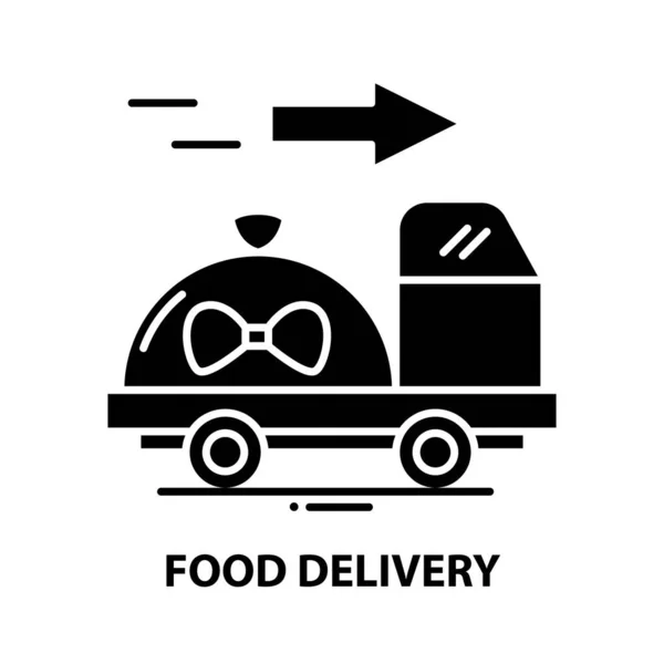 Food delivery symbol icon, black vector sign with editable strokes, concept illustration — Stockvector