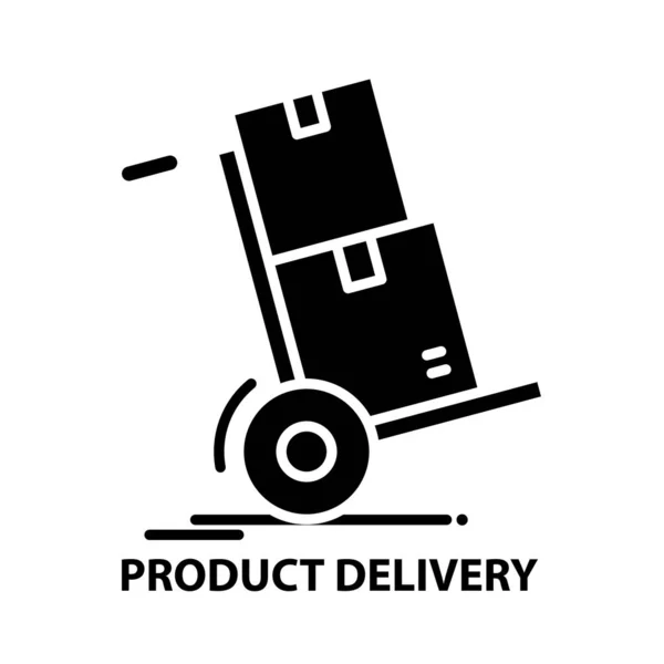 Product delivery icon, black vector sign with editable strokes, concept illustration — Stockvector