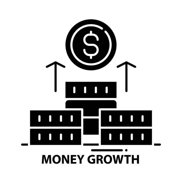 货币增长符号图标，带有可编辑笔划的黑色矢量符号，概念说明 — 图库矢量图片