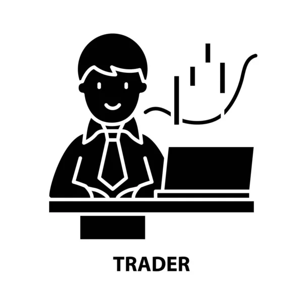 Trader-Symbol, schwarzes Vektorzeichen mit editierbaren Strichen, Konzeptillustration — Stockvektor