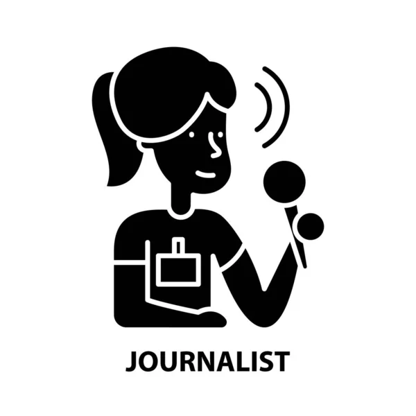 Journalist icon, black vector sign with editable strokes, concept illustration — Stockový vektor