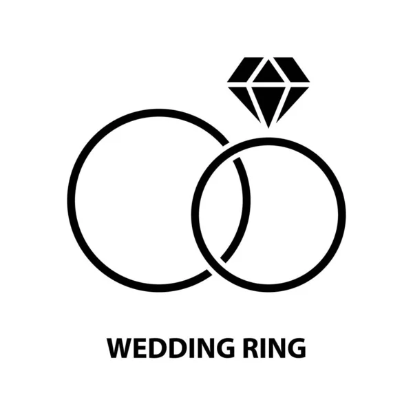 Icono de anillo de boda, signo de vector negro con trazos editables, ilustración de concepto — Archivo Imágenes Vectoriales