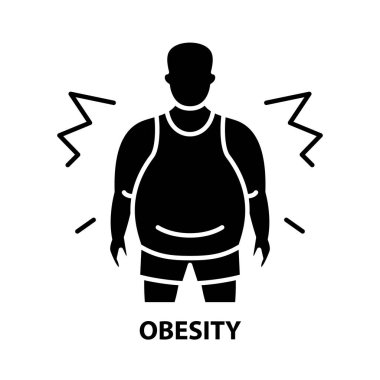 obezite simgesi, düzenlenebilir vuruşlarla siyah vektör işareti, konsept illüstrasyon