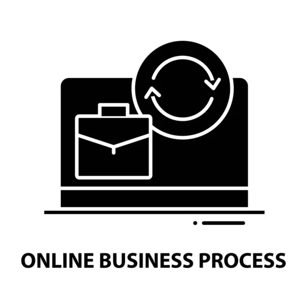 オンラインビジネスプロセスアイコン編集可能なストロークと黒のベクトル記号、コンセプトイラスト — ストックベクタ