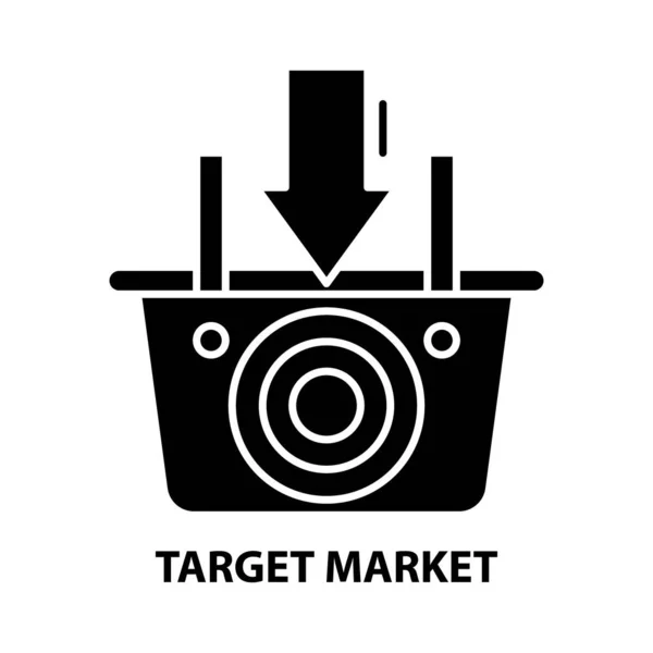 Cílová tržní ikona, černá vektorová značka s upravitelnými tahy, koncept ilustrace — Stockový vektor
