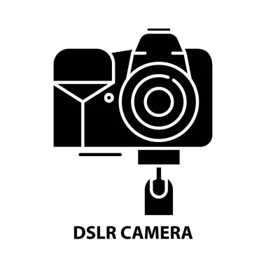 dslr kamera simgesi, düzenlenebilir vuruşlarla siyah vektör işareti, konsept illüstrasyon