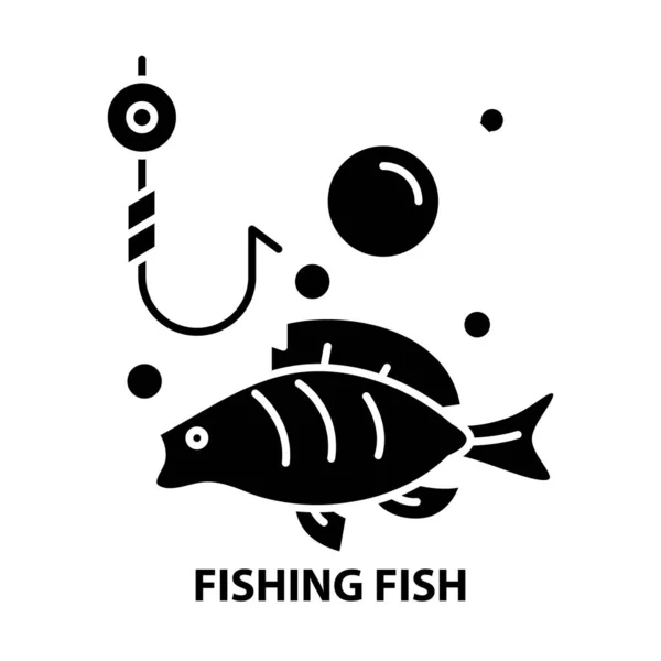 Icono de pescado de pesca, signo de vector negro con trazos editables, ilustración de concepto — Vector de stock