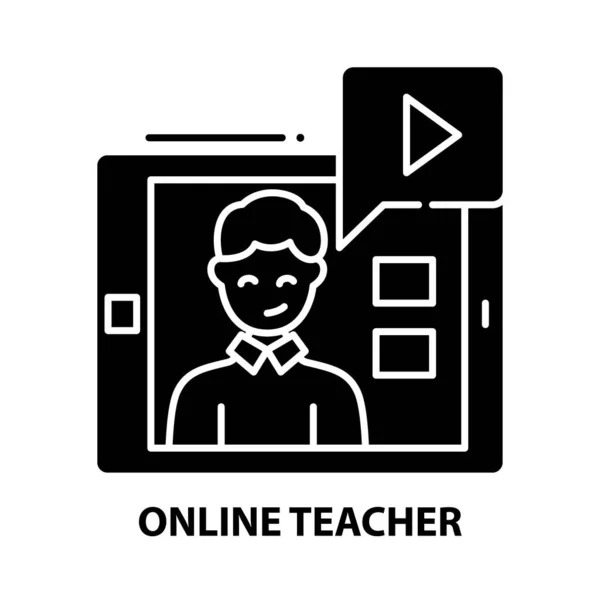 Icono del profesor en línea, signo de vector negro con trazos editables, ilustración de concepto — Archivo Imágenes Vectoriales