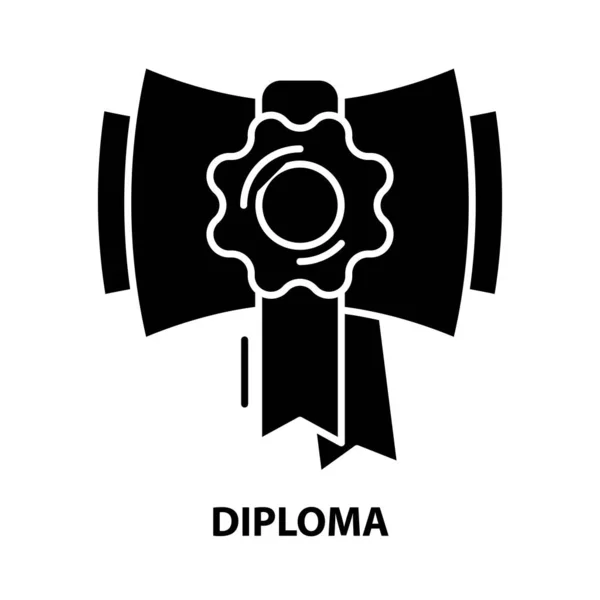 Ícone símbolo diploma, sinal vetor preto com traços editáveis, ilustração conceito — Vetor de Stock