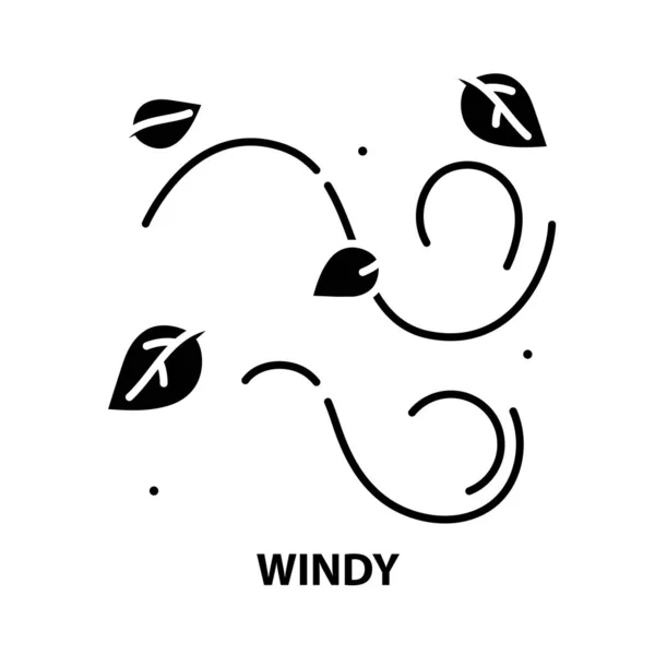 Windy icon, black vector sign with editable strokes, concept illustration — Wektor stockowy