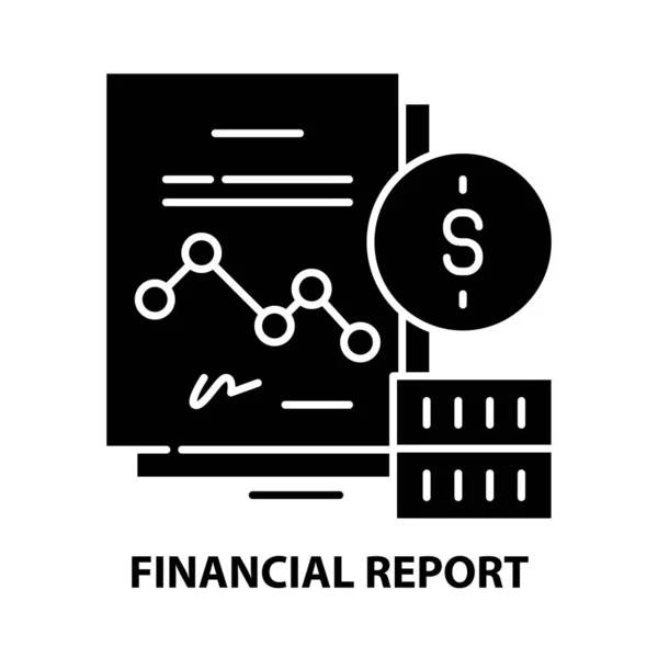 Значок финансового отчета, черный векторный знак с редактируемыми штрихами, концептуальная иллюстрация — стоковый вектор