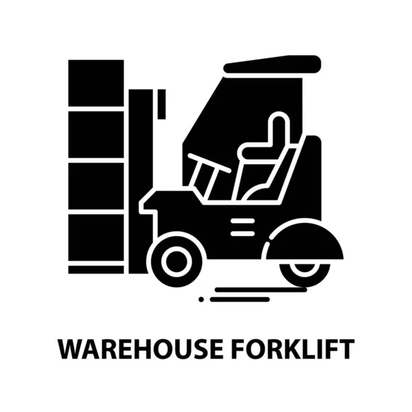 Warehouse forklift icon, black vector sign with editable strokes, concept illustration — Wektor stockowy