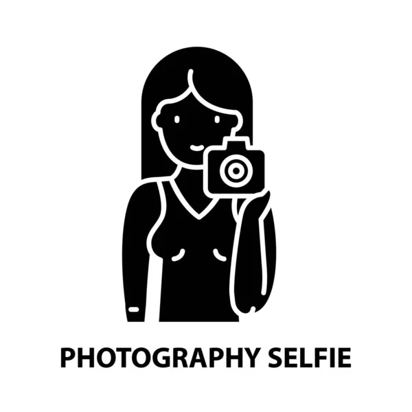 Fotografia selfie icona, segno vettoriale nero con tratti modificabili, illustrazione concetto — Vettoriale Stock
