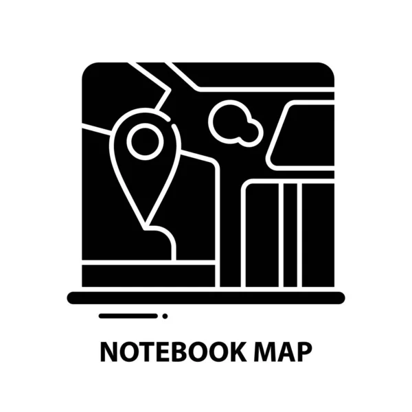 Notebook map icon, black vector sign with editable strokes, concept illustration — Wektor stockowy