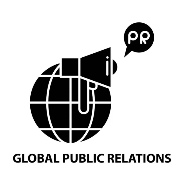 Иконка глобальных связей с общественностью, черный векторный знак с редактируемыми штрихами, концептуальная иллюстрация — стоковый вектор