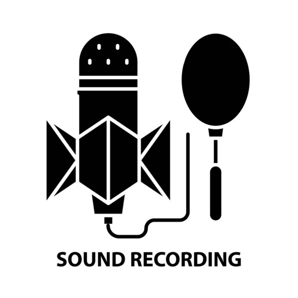 Sound recording icon, black vector sign with editable strokes, concept illustration — Stockvector