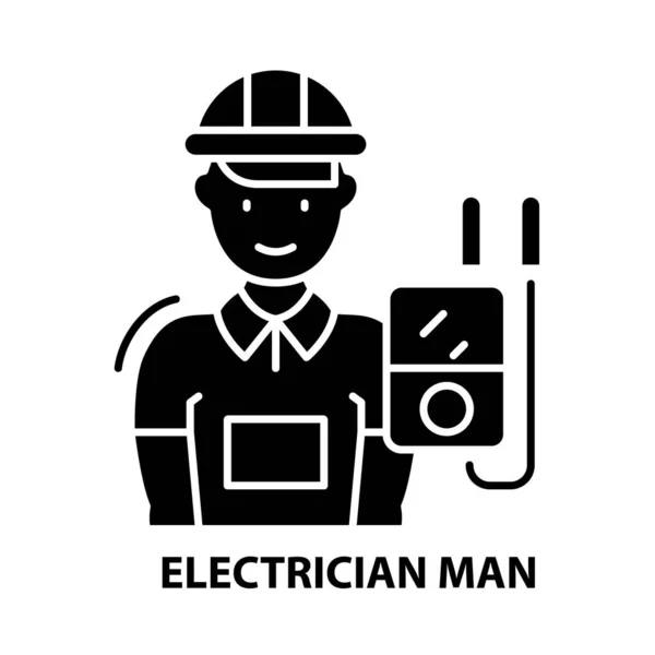 Elektriker-Männchen-Ikone, schwarzes Vektorschild mit editierbaren Strichen, Konzeptillustration — Stockvektor