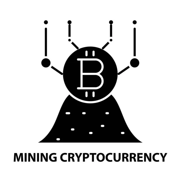 Mining Kryptowährungssymbol, schwarzes Vektorzeichen mit editierbaren Strichen, Konzeptillustration — Stockvektor