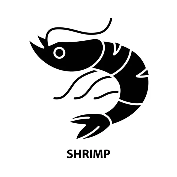 Ícone de símbolo de camarão, sinal de vetor preto com traços editáveis, ilustração conceito Ilustrações De Stock Royalty-Free