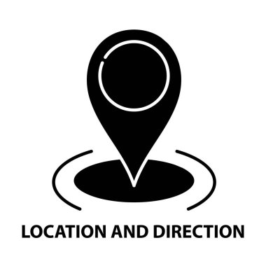 konum ve yön simgesi, düzenlenebilir vuruşlu siyah vektör işareti, konsept illüstrasyon