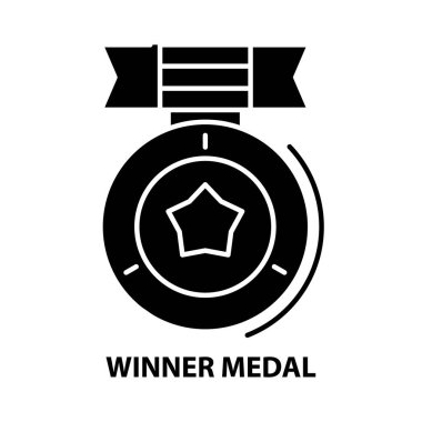 Kazanan madalya ikonu, düzenlenebilir vuruşlu siyah vektör işareti, konsept illüstrasyon