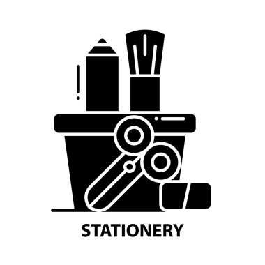 kırtasiye sembolü simgesi, düzenlenebilir vuruşlarla siyah vektör işareti, konsept illüstrasyon