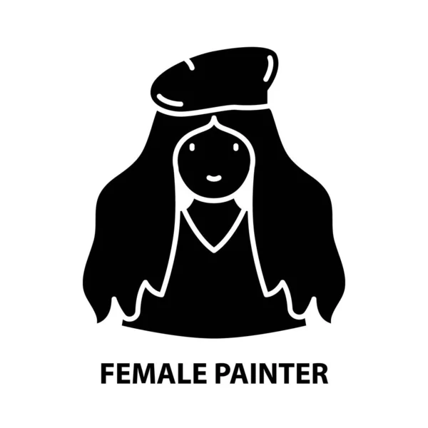 Icono de pintor femenino, signo de vector negro con trazos editables, ilustración conceptual — Archivo Imágenes Vectoriales