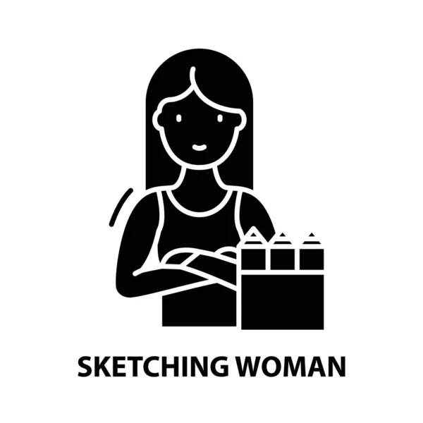Иконка женщины, знак черного вектора с редактируемыми штрихами, концептуальная иллюстрация — стоковый вектор