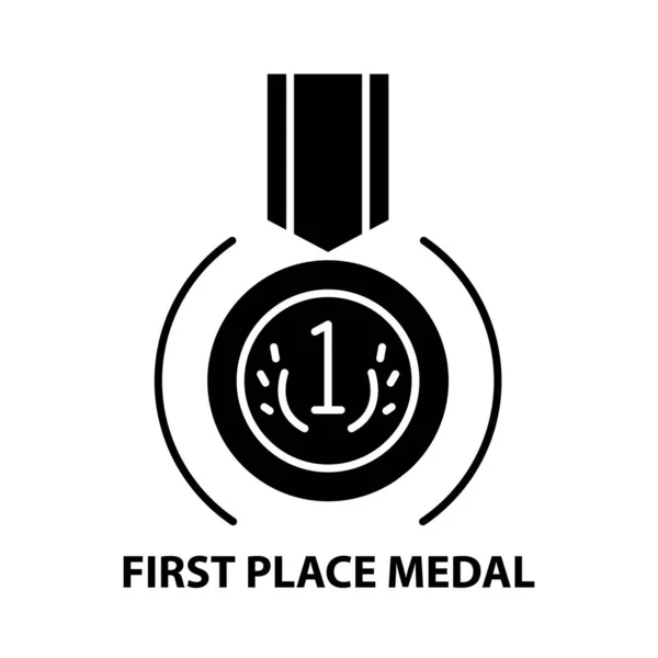 Tempat pertama ikon medali, tanda vektor hitam dengan coretan yang dapat disunting, konsep ilustrasi - Stok Vektor