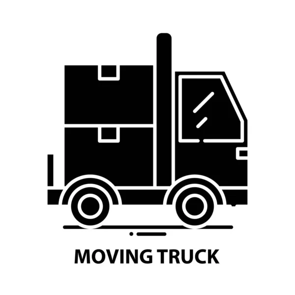 Pohybující se ikona kamionu, černá vektorová značka s upravitelnými tahy, koncept ilustrace — Stockový vektor