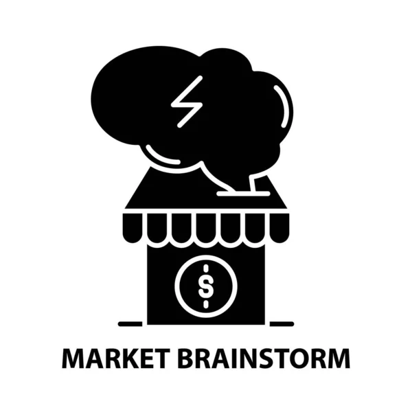 Icône de remue-méninges du marché, signe vectoriel noir avec traits modifiables, illustration de concept — Image vectorielle
