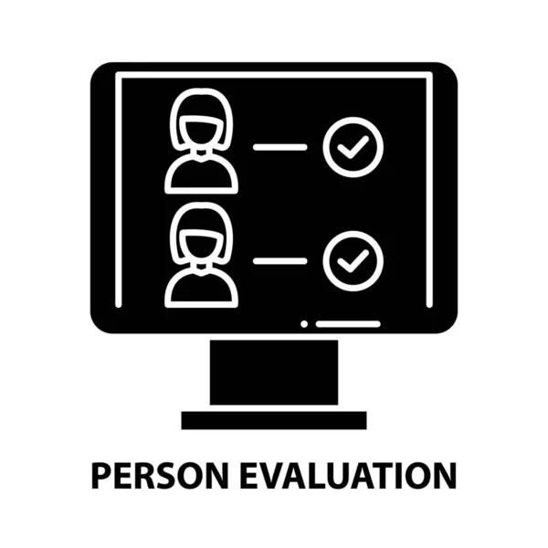 Persoon evaluatie pictogram, zwarte vector teken met bewerkbare slagen, concept illustratie — Stockvector