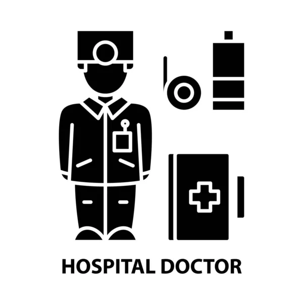 Икона врача больницы, черный векторный знак с редактируемыми штрихами, концептуальная иллюстрация — стоковый вектор
