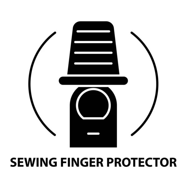 Nähen Fingerhut Fingerprotektor-Symbol, schwarzes Vektor-Zeichen mit editierbaren Strichen, Konzept-Illustration — Stockvektor