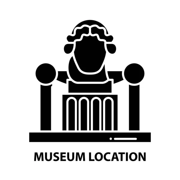 Icono de ubicación del museo, signo de vector negro con trazos editables, ilustración de concepto — Vector de stock
