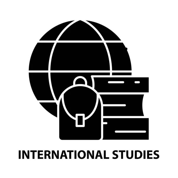 Internationale Studien-Ikone, schwarzes Vektorzeichen mit editierbaren Strichen, Konzeptillustration — Stockvektor