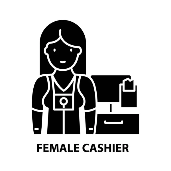Icono del cajero femenino, signo de vector negro con trazos editables, ilustración de concepto — Vector de stock