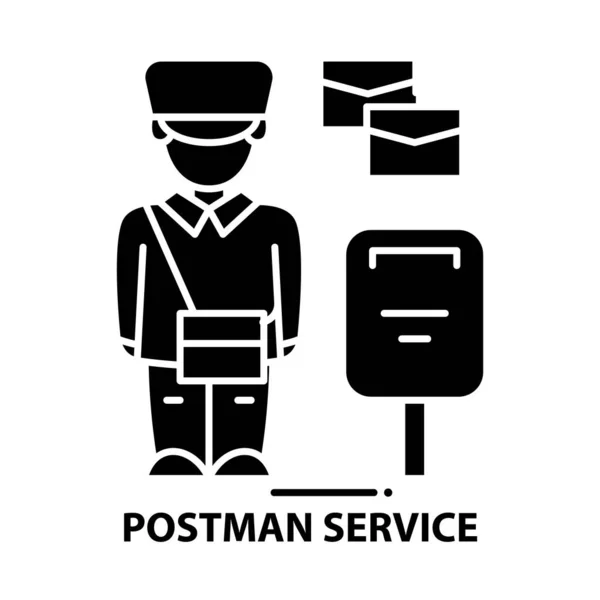 邮递员服务图标,带有可编辑笔划的黑色矢量符号,概念图 — 图库矢量图片