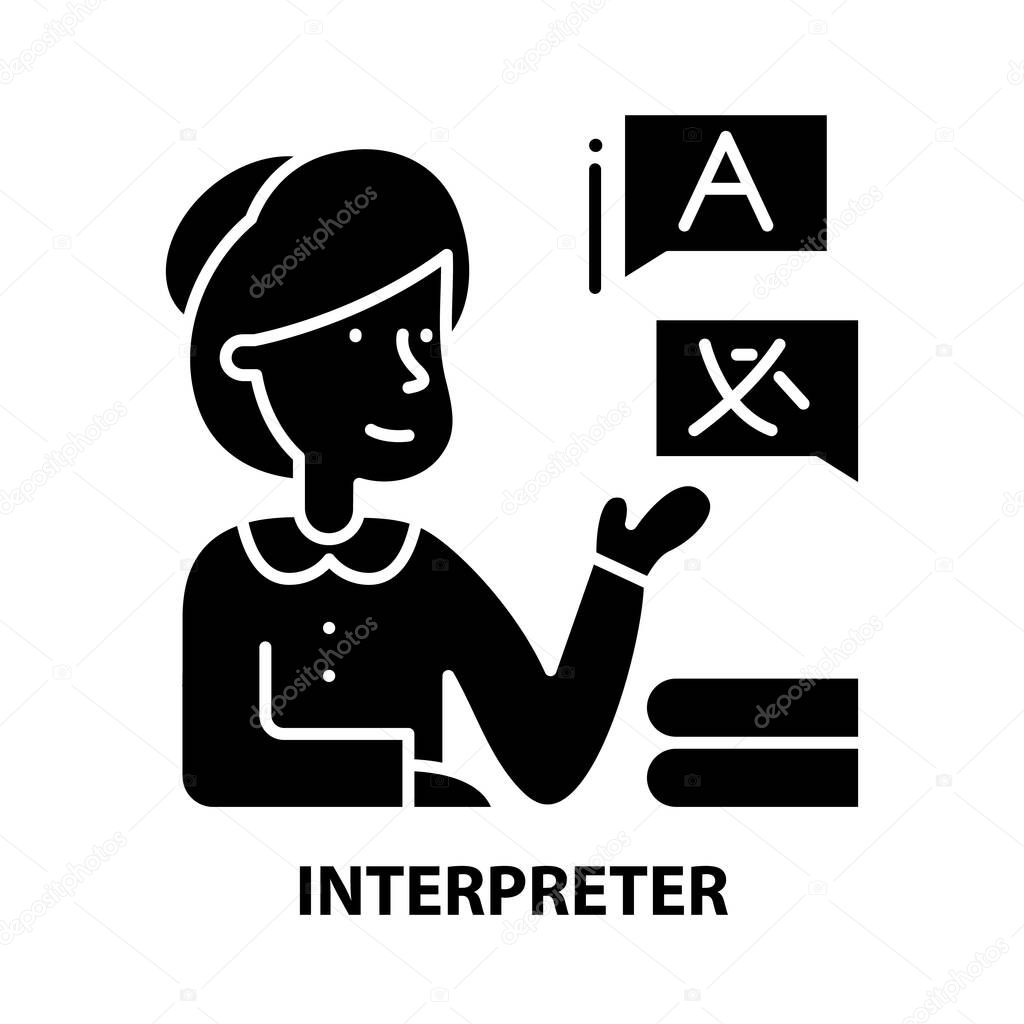 interpreter icon, black vector sign with editable strokes, concept illustration