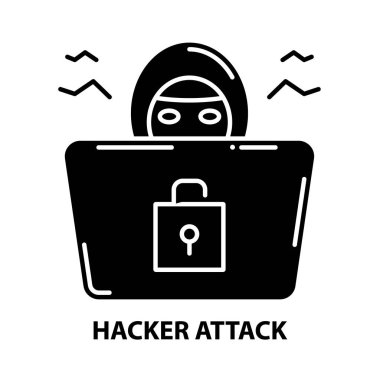 Hacker saldırı simgesi, düzenlenebilir vuruşlarla siyah vektör işareti, konsept illüstrasyon